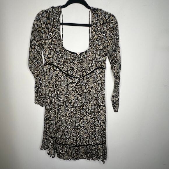 Free People Boheme Floral Long Sleeve Mini Dress Size 12 - Picture 3 of 9